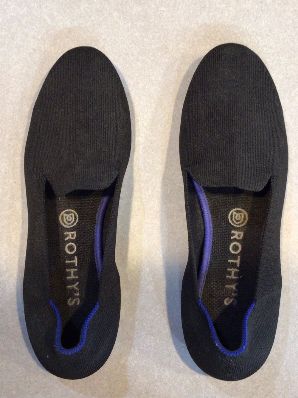 Rothy's Black Loafer Flats with Blue heel Trim